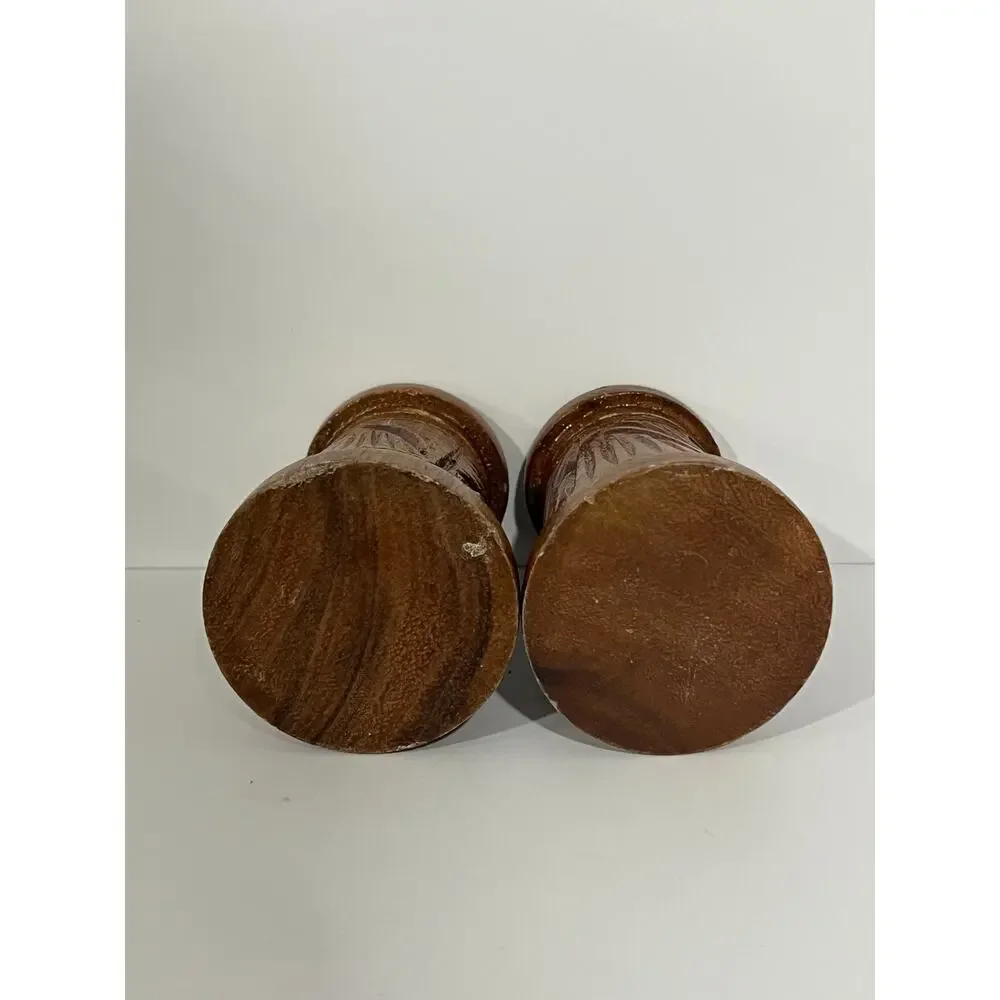 Vintage Hawaii Hardwoods Monkeypod Wood Salt Pepper Shaker Set‎ w Caddy Tiki MCM